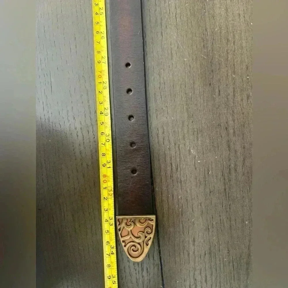 Chico's Women's  Brown leather belt Brass‎ Medallion Buckle